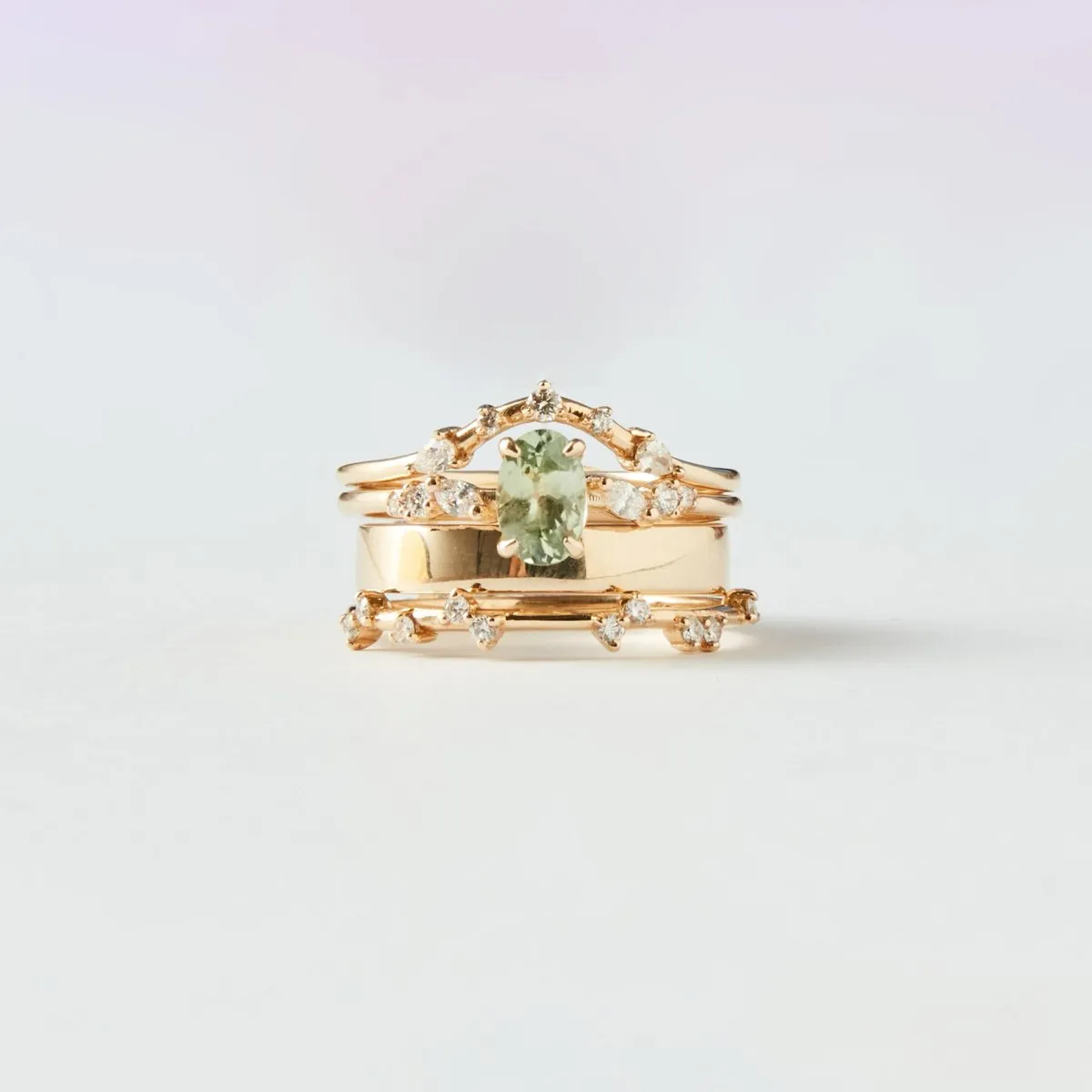 sunlit promise one-of-a-kind ring - 14k yellow gold, green oval sapphire