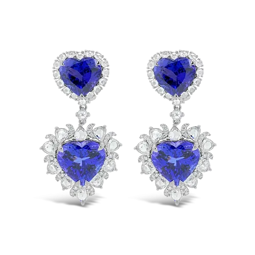 Tanzanite & Diamond Heart Dangle Earrings