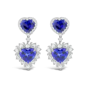 Tanzanite & Diamond Heart Dangle Earrings