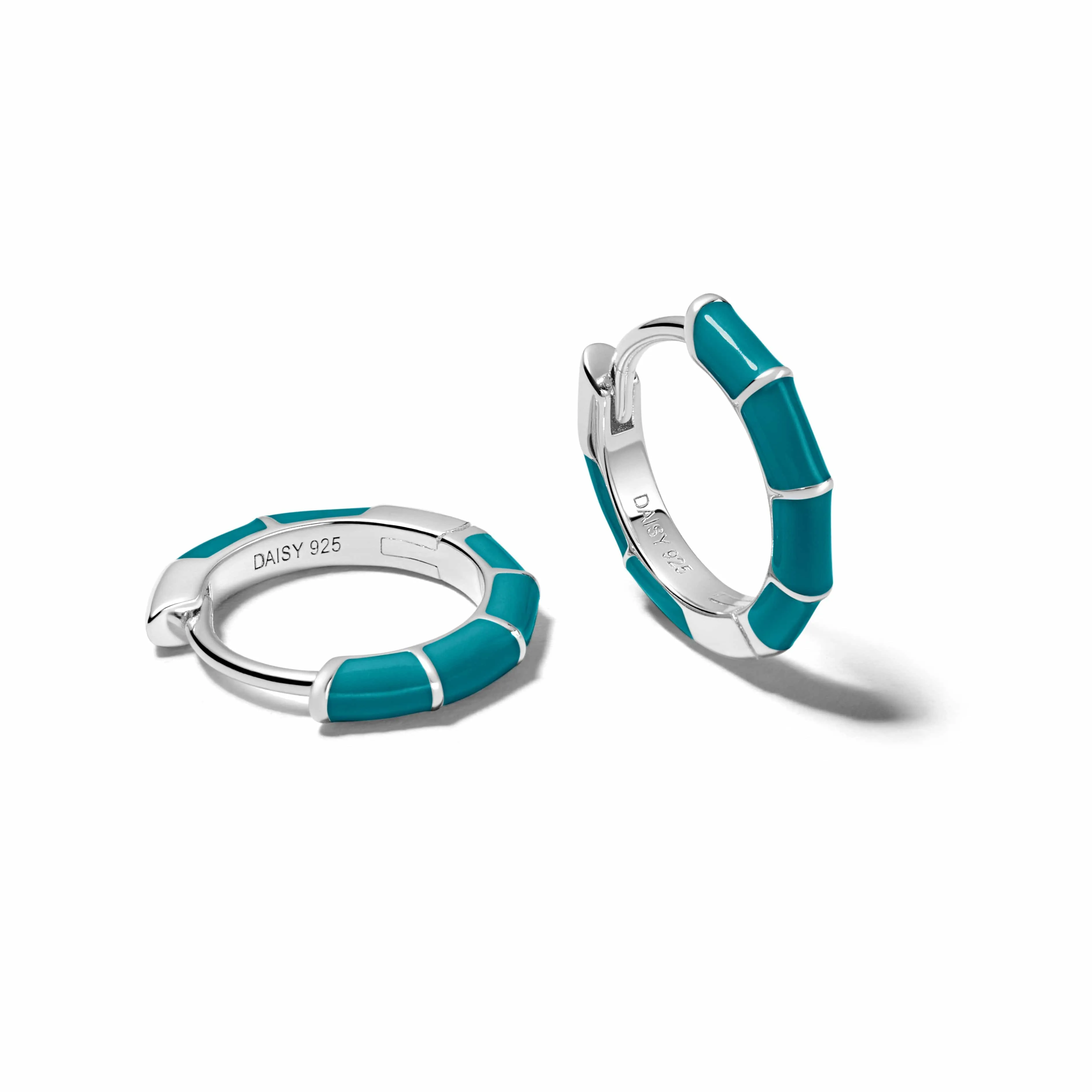 Teal Stripe Huggie Hoop Earrings Sterling Silver