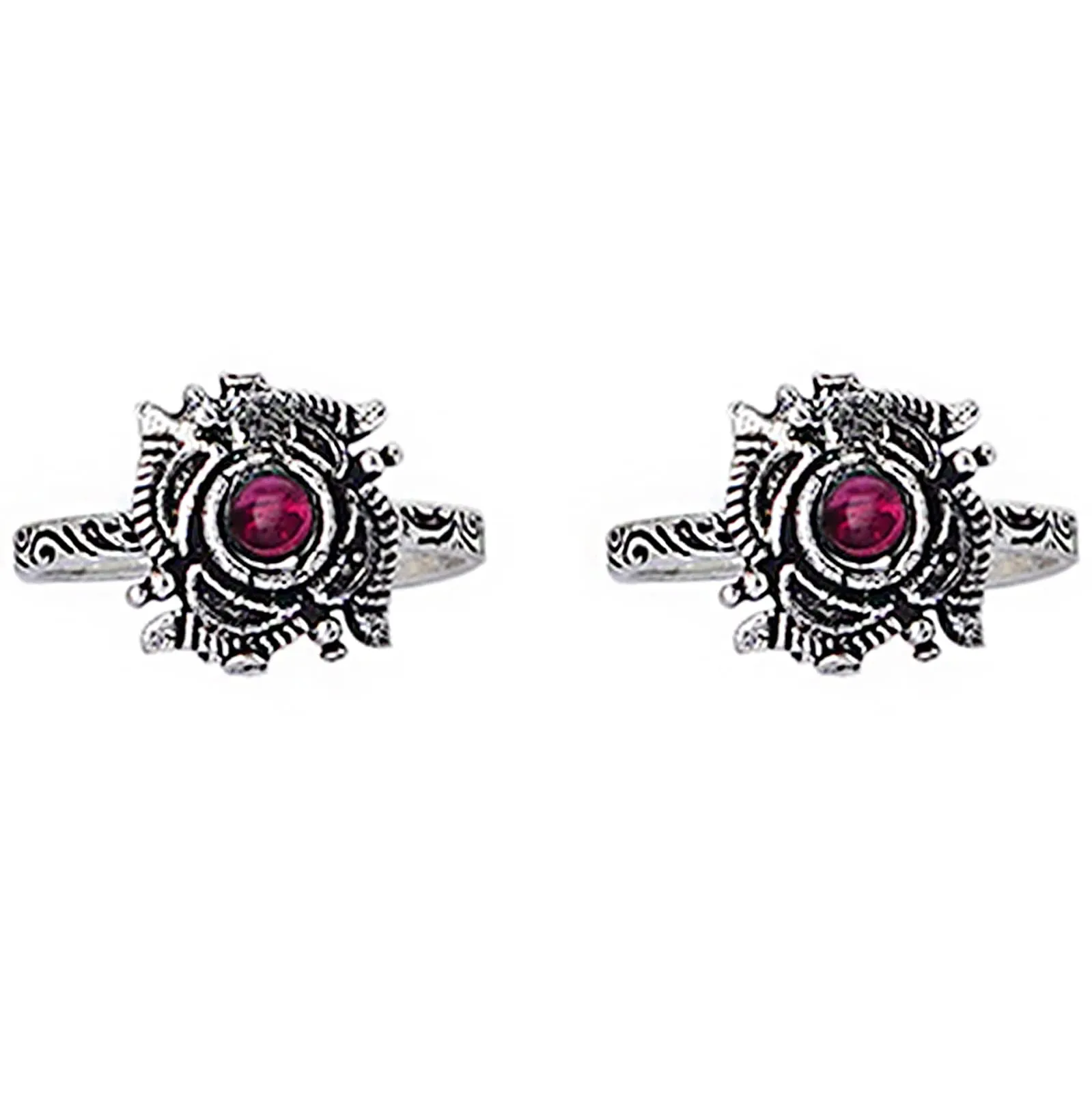 TEEJH Niya Pink Stone Silver Oxidised Toe Rings for Women