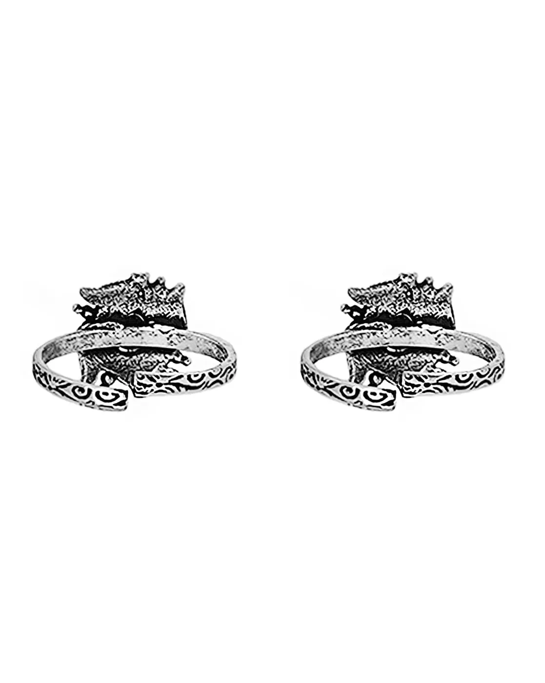 TEEJH Niya Pink Stone Silver Oxidised Toe Rings for Women