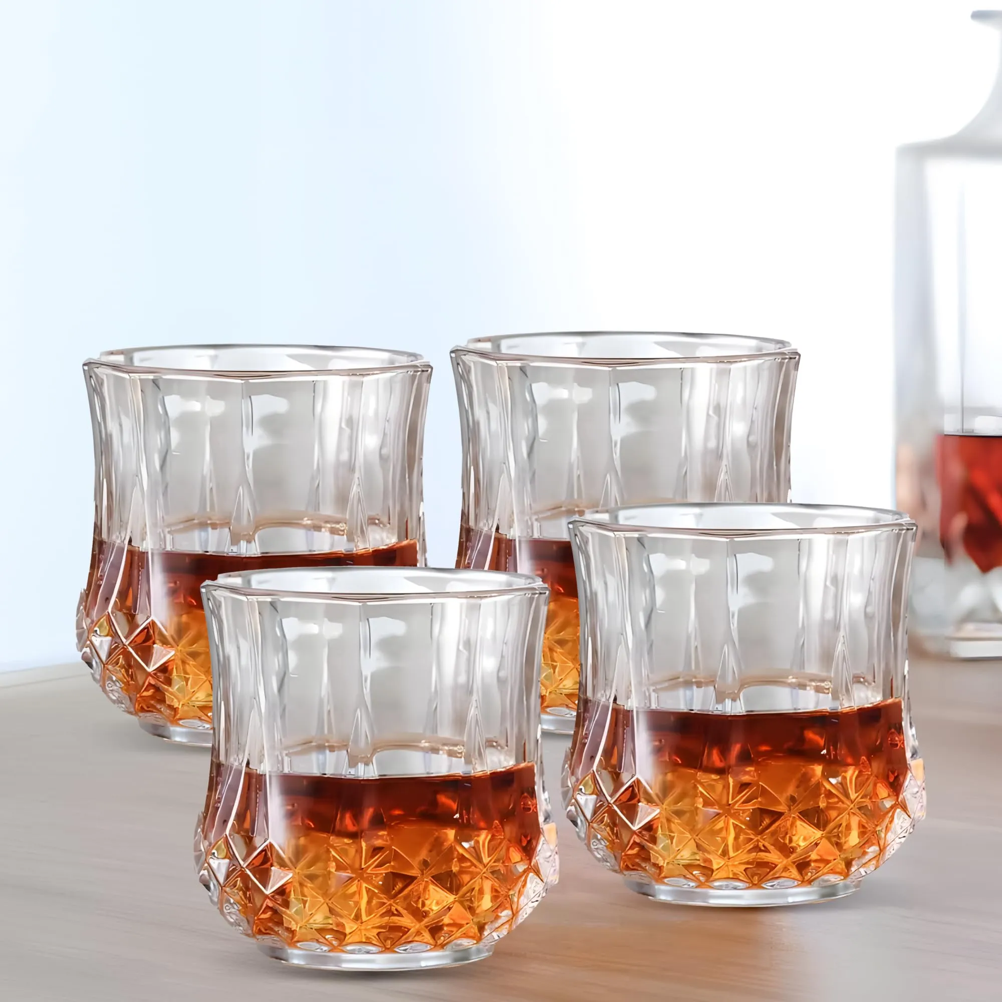 The Better Home Whiskey Glasses Set of 4 (200ml Each) | Lead Free Neat Whiskey Glass | Heavy Bottom Drinking Glass | Crystal Glass for Bar Home | Glass for Drinks | Cocktail Glasses | Highball Glass