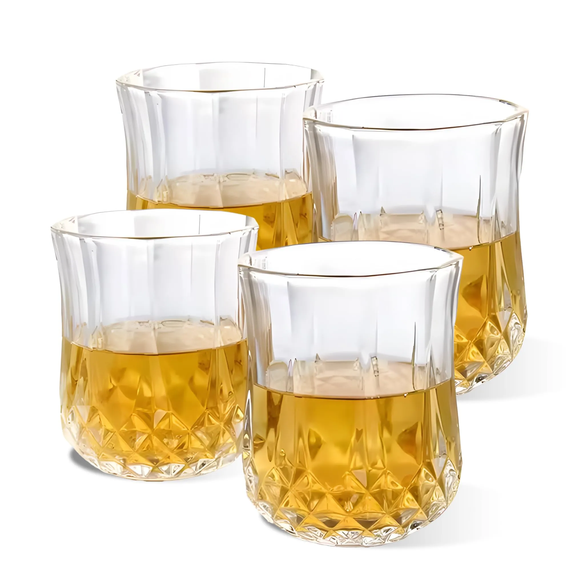 The Better Home Whiskey Glasses Set of 4 (200ml Each) | Lead Free Neat Whiskey Glass | Heavy Bottom Drinking Glass | Crystal Glass for Bar Home | Glass for Drinks | Cocktail Glasses | Highball Glass