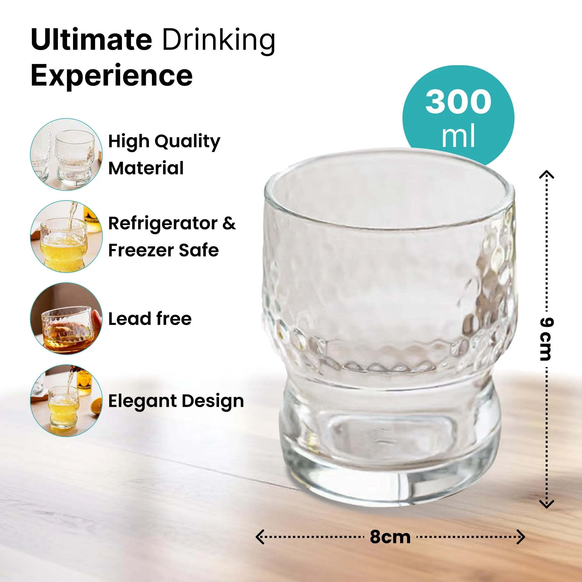 The Better Home Zest Water Glasses Set of 2 (300ml Each) | Juice Glasses | Lead Free Drinking Glasses | Kaanch Ke Glass | Kitchen Gift Items | Cold Drink Glass | Cocktail Glass | Housewarming Gifts