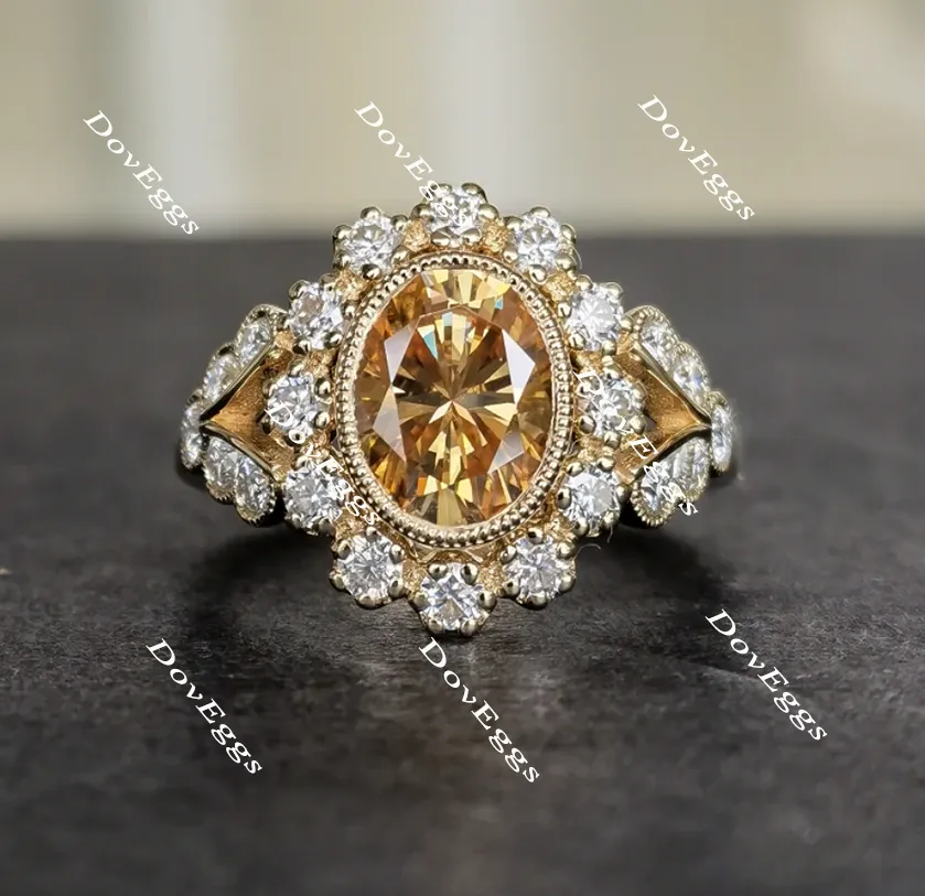 The Marisol flower shape champagne Oval astro Ring