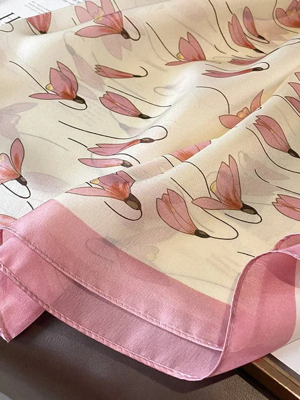 Tiny Flower Printed Vegan Silk Scarf