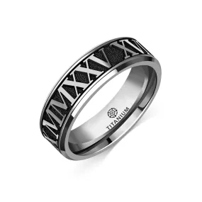 Titanium Flat Court Roman Numeral Ring