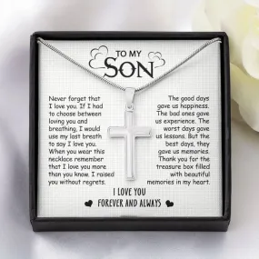 To My Son - No Regrets - Cross Necklace With Message Card - Son Gift For Birthday, Special Gift From Mom, Dad