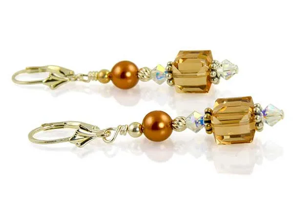 Topaz Crystal Cube Beaded Earrings