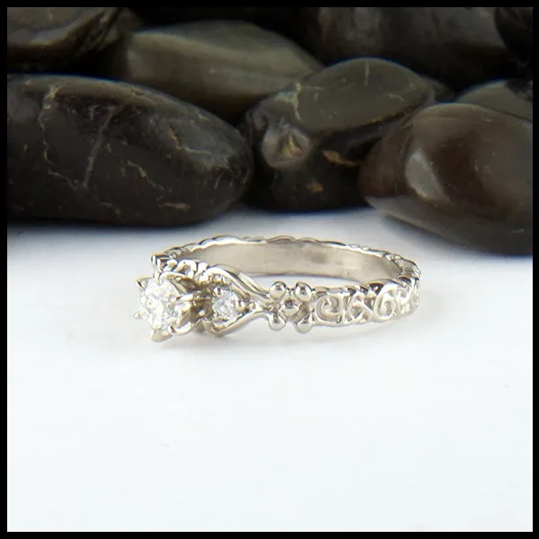 Trinity Scroll 3 Stone Diamond Ring Set