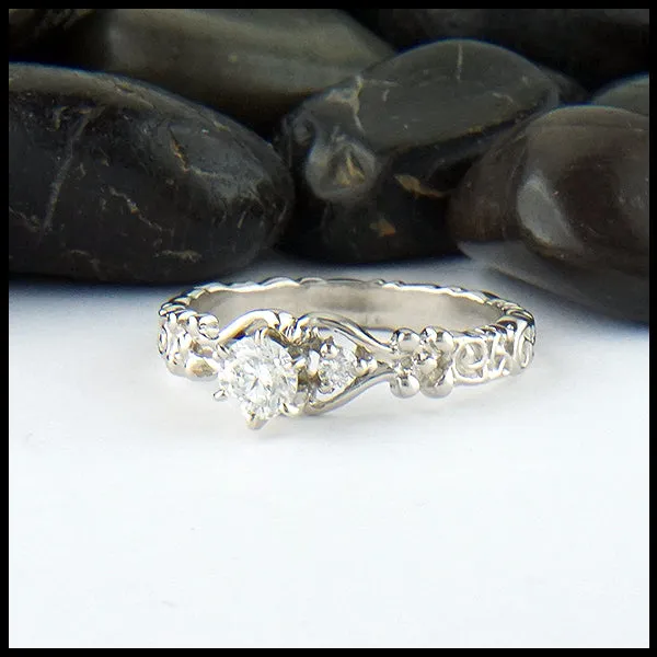 Trinity Scroll 3 Stone Diamond Ring Set