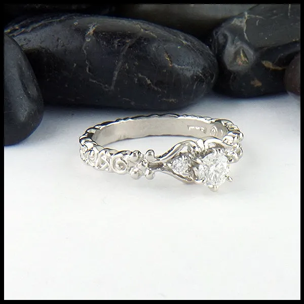 Trinity Scroll 3 Stone Diamond Ring Set