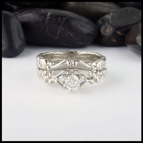 Trinity Scroll 3 Stone Diamond Ring Set