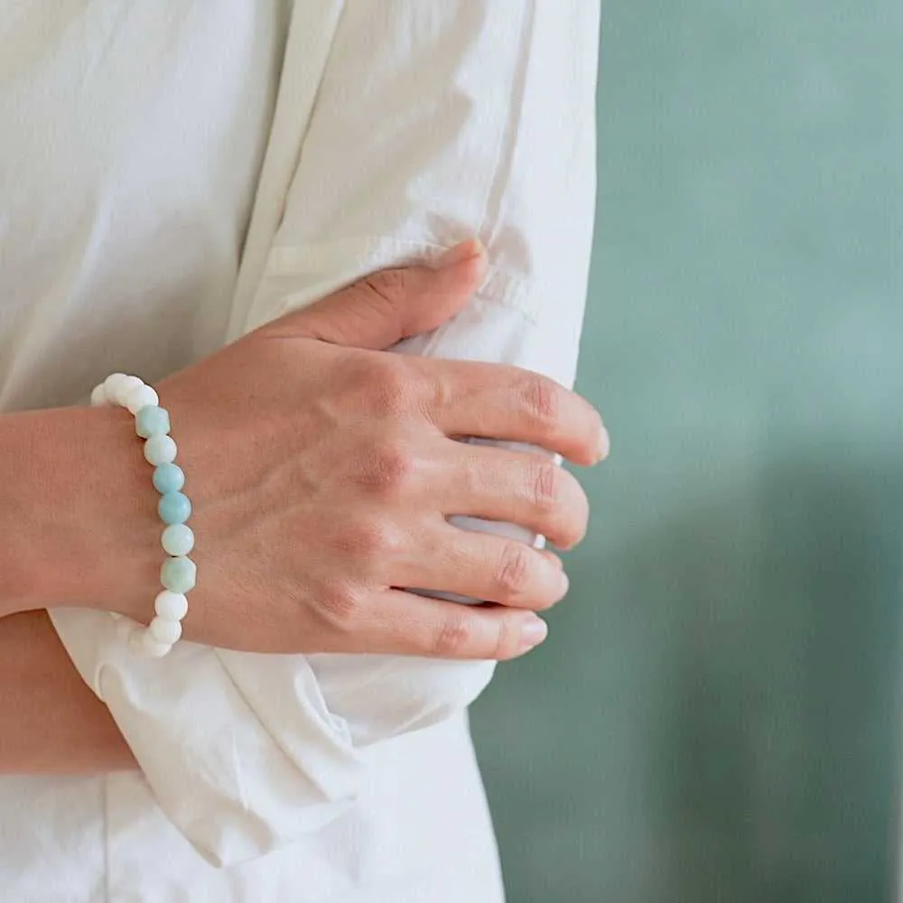 Tropical White Jade and Amazonite Gemstone Bracelet