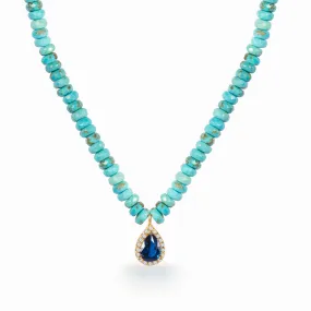 Turquoise beaded sapphire drop stone necklace