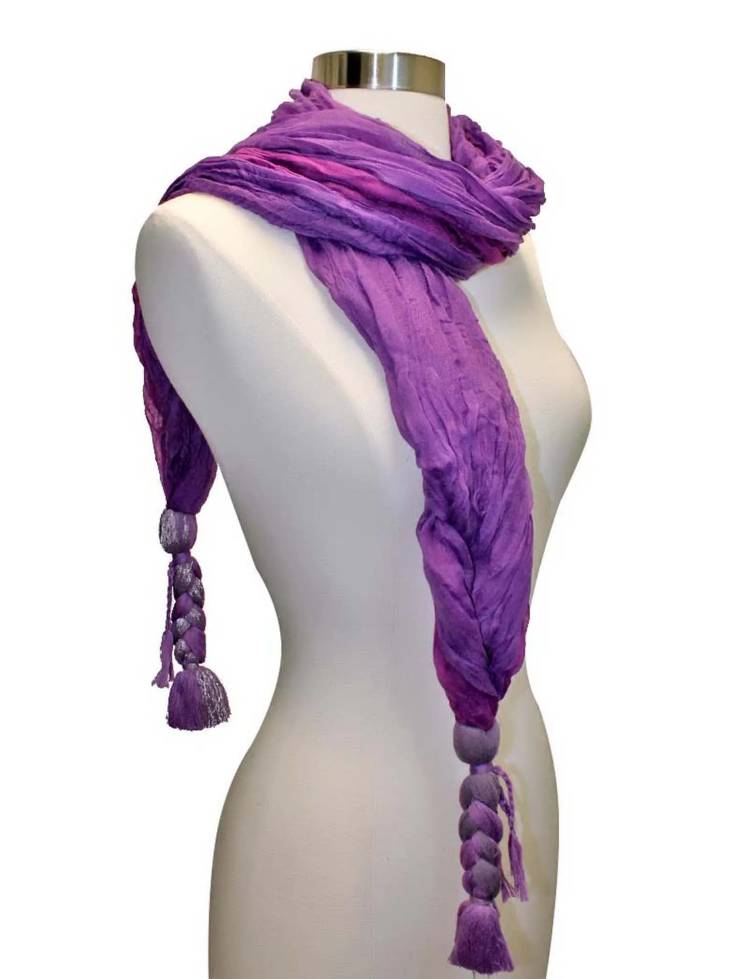 Two-Tone Crinkle Scarf With Tassels