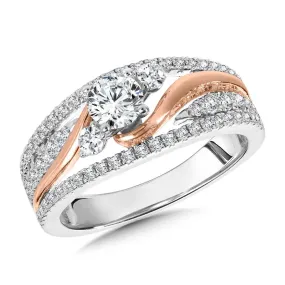 TWO TONE, WIDE, THREE-STONE & BYPASS DIAMOND ENGAGEMENT RING