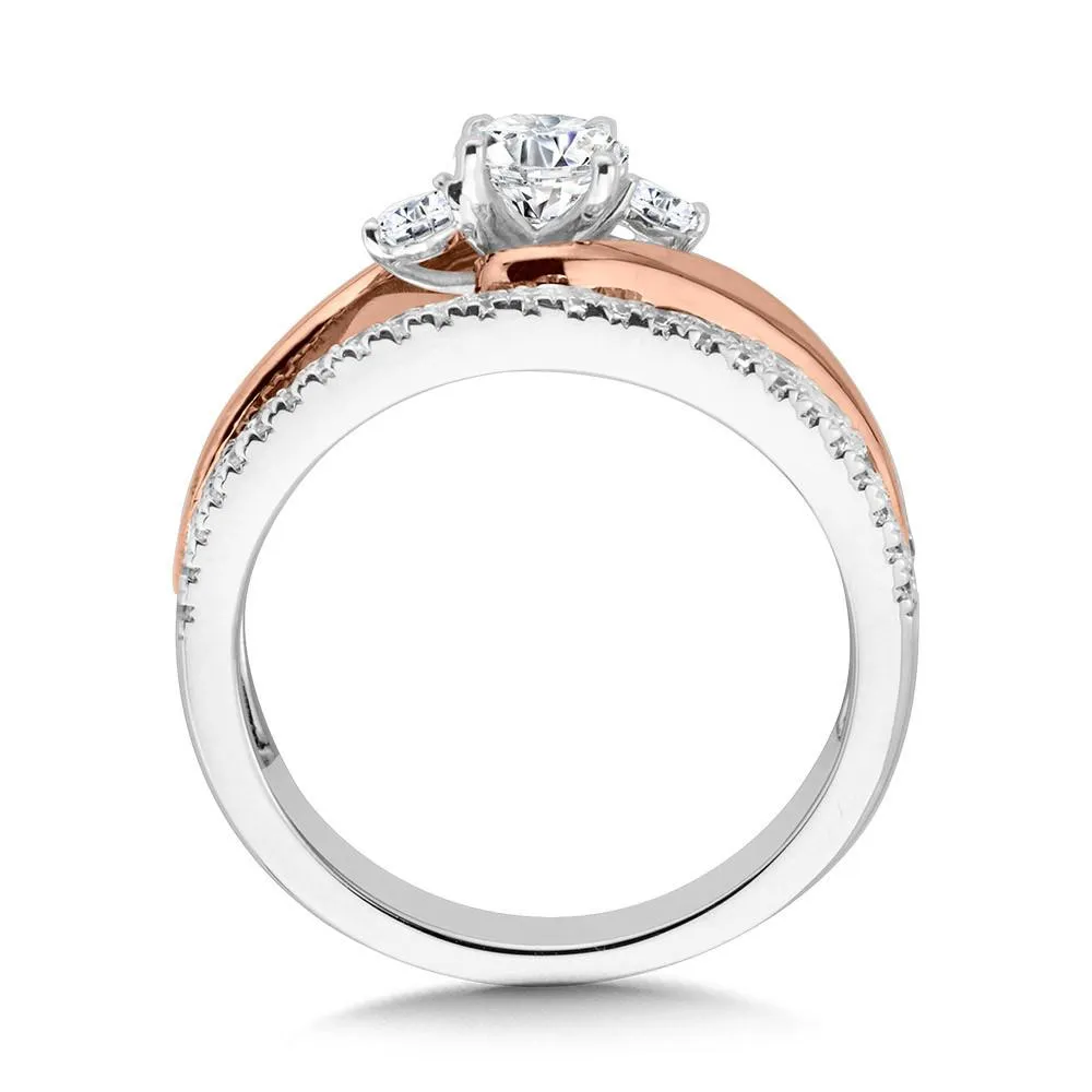 TWO TONE, WIDE, THREE-STONE & BYPASS DIAMOND ENGAGEMENT RING