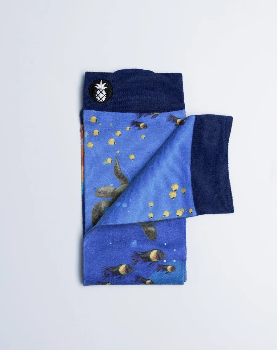 Unisex Ocean Reef Sea Life Printed Blue Crew Socks