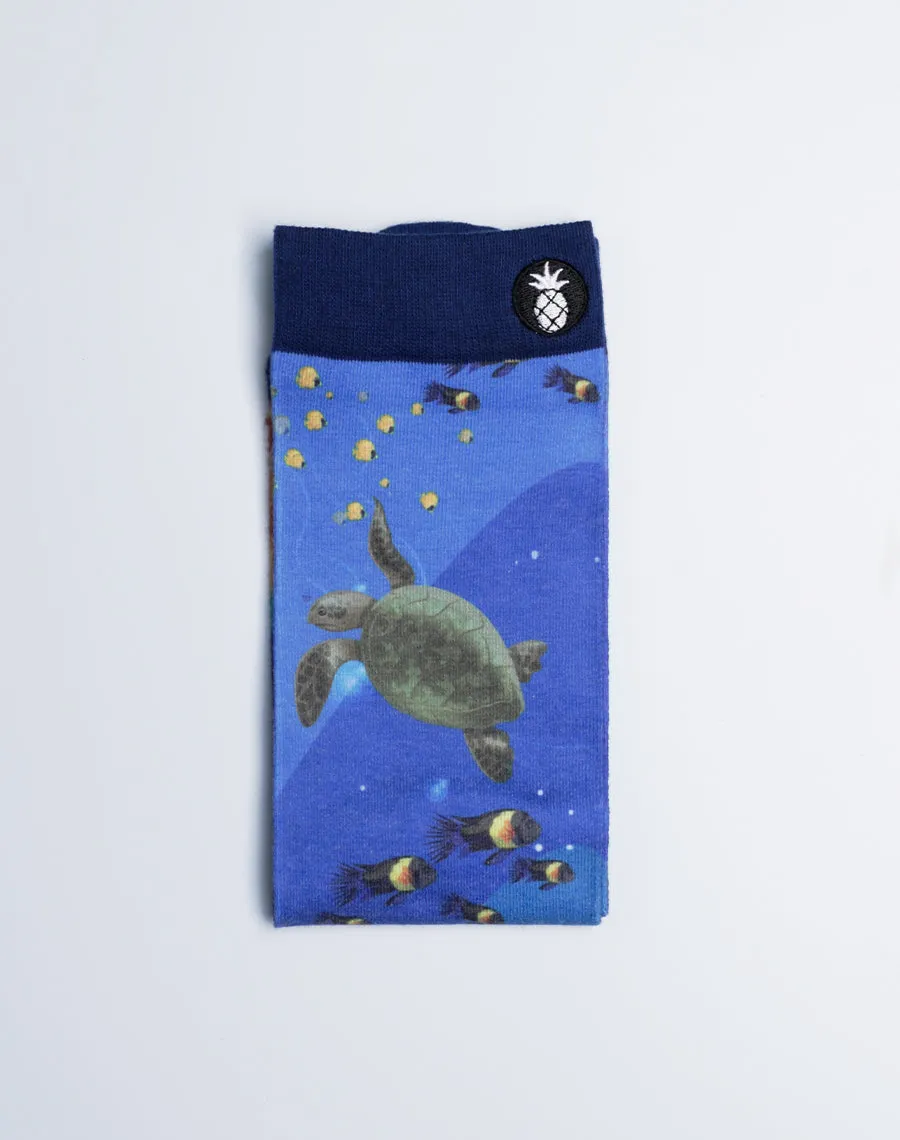 Unisex Ocean Reef Sea Life Printed Blue Crew Socks