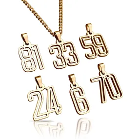 Varsity Number Pendant With Chain Necklace - 14K Gold Plated Stainless Steel