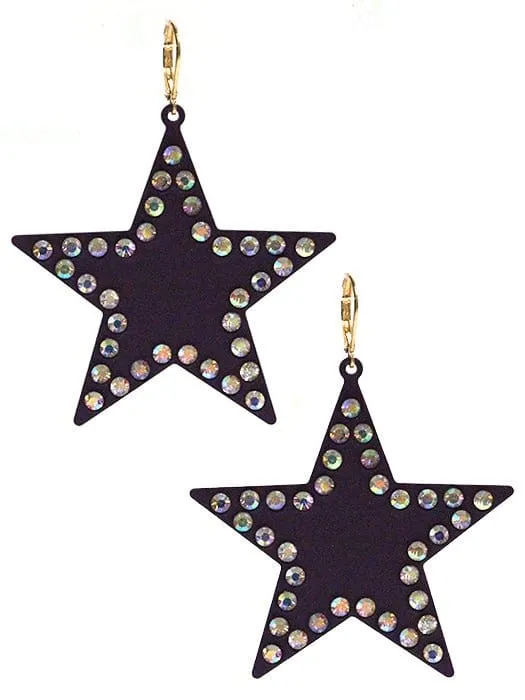 VE3536 Rhinestone Solid Star Dangle Earrings