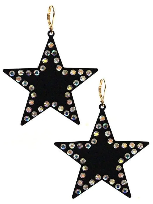 VE3536 Rhinestone Solid Star Dangle Earrings