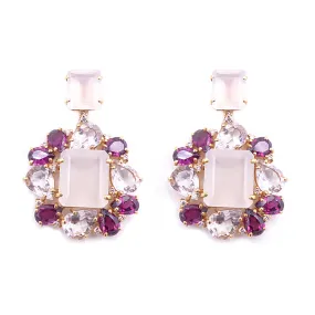 Vianna Brasil Gemstone Dangle/Drop Earrings with Rhodolite, Crystal, & Diamonds