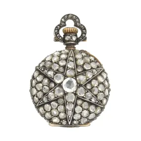 Victorian French 18kt/Sterling Diamond Star Pocket Watch 2ctw