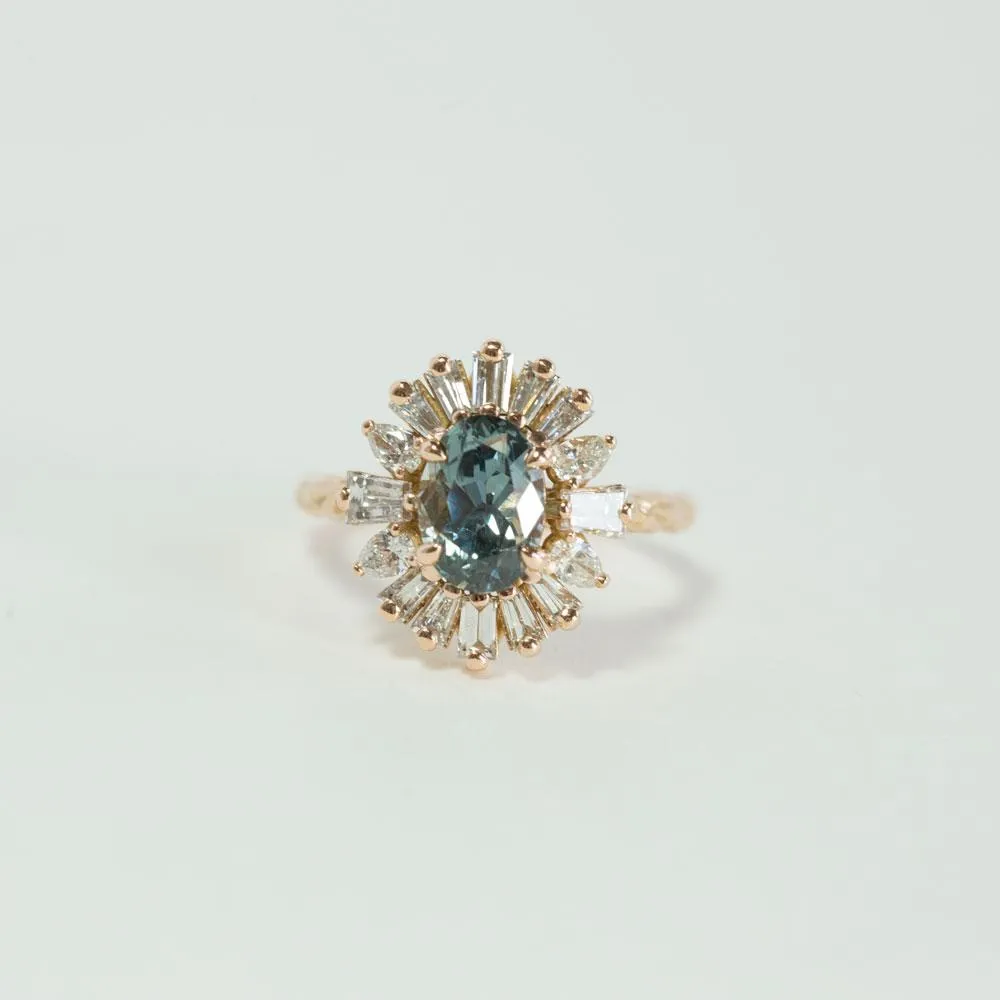 Vintage Ballerina Style Halo Montana Sapphire Ring