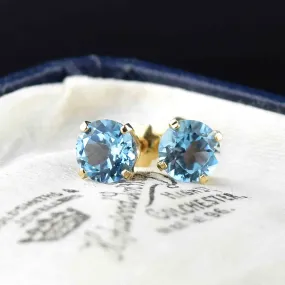 Vintage Blue Topaz Stud Earrings in 14K Gold