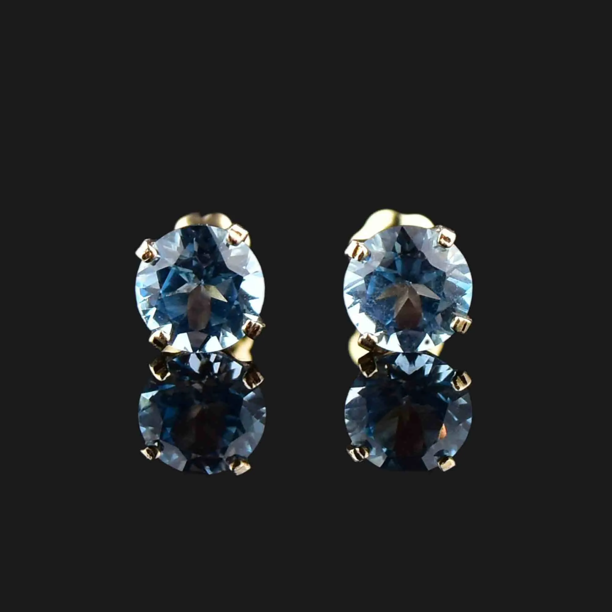 Vintage Blue Topaz Stud Earrings in 14K Gold