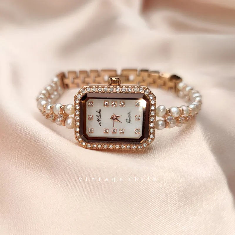 Vintage Delicate Pearl Bracelet Watch for Women Best Birthday Gift