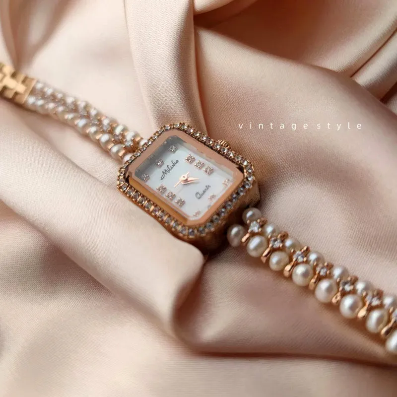 Vintage Delicate Pearl Bracelet Watch for Women Best Birthday Gift