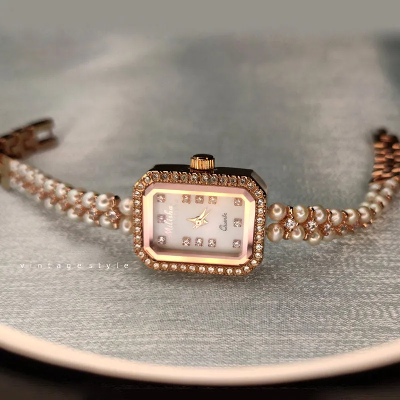 Vintage Delicate Pearl Bracelet Watch for Women Best Birthday Gift