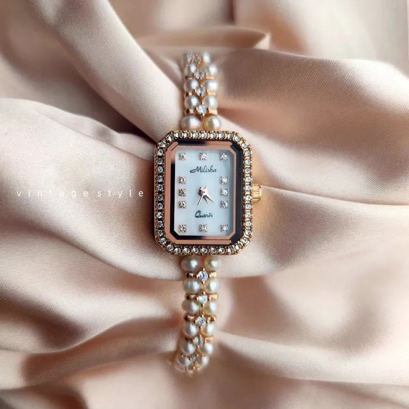 Vintage Delicate Pearl Bracelet Watch for Women Best Birthday Gift