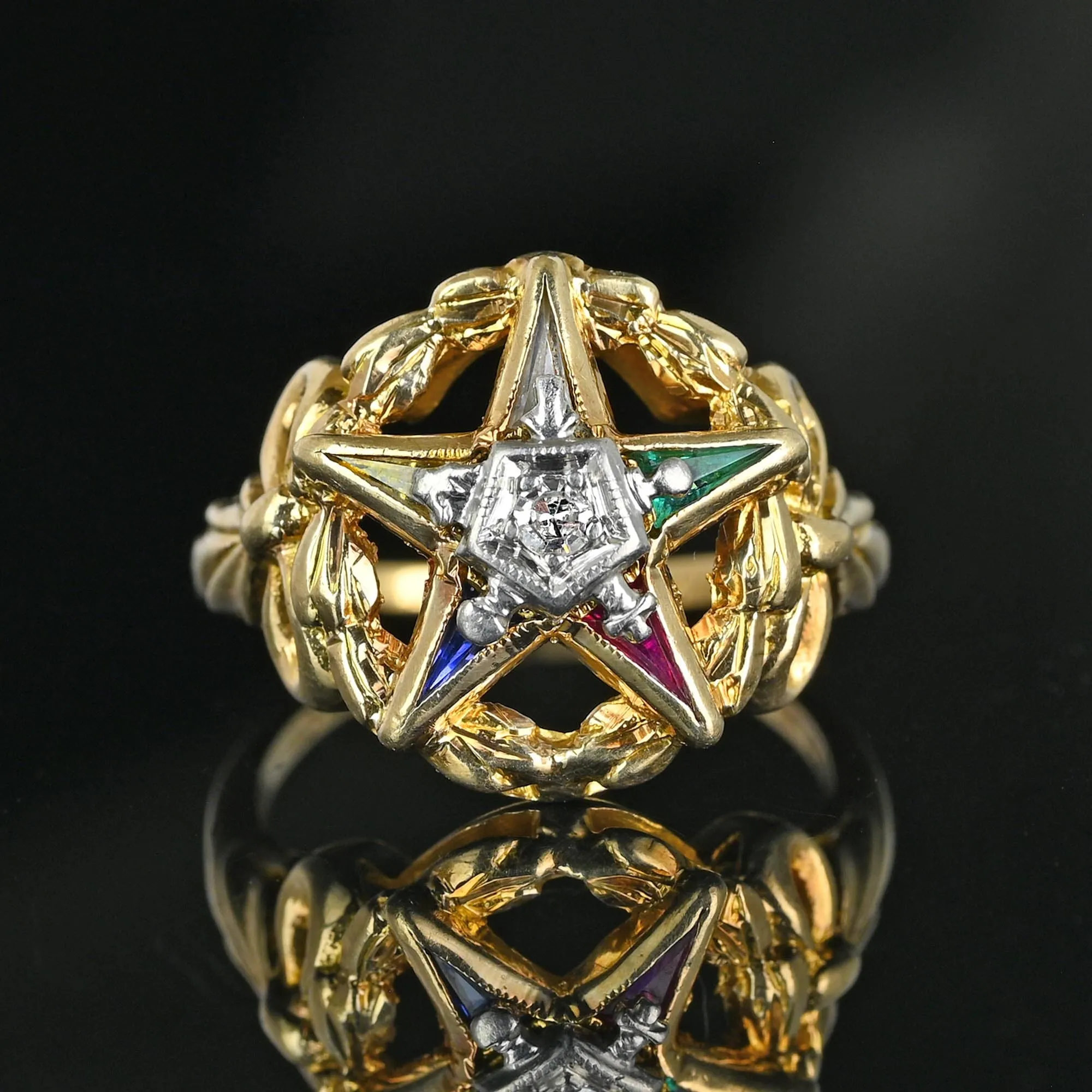 Vintage Diamond Gemstone OES Eastern Star Masonic Ring