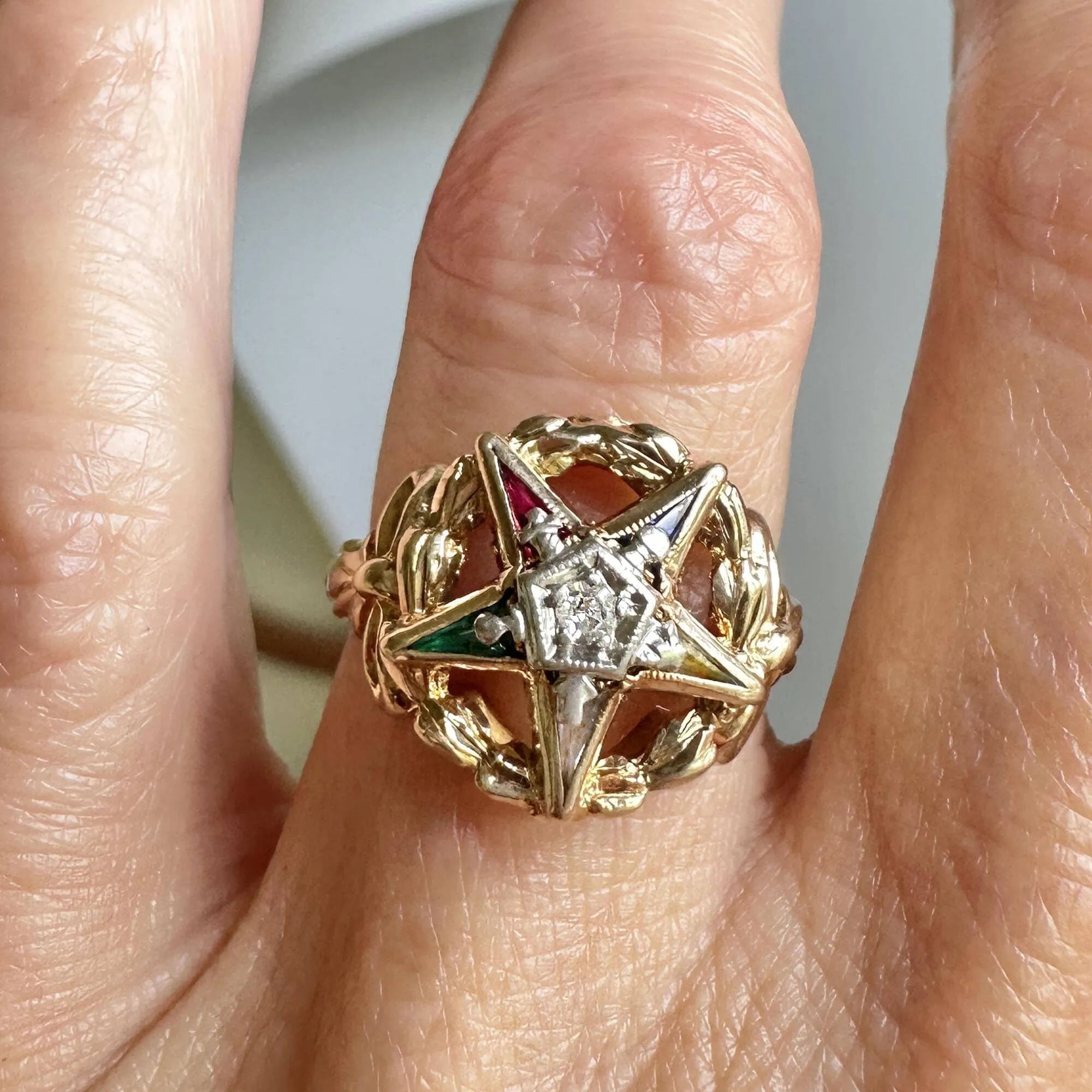 Vintage Diamond Gemstone OES Eastern Star Masonic Ring