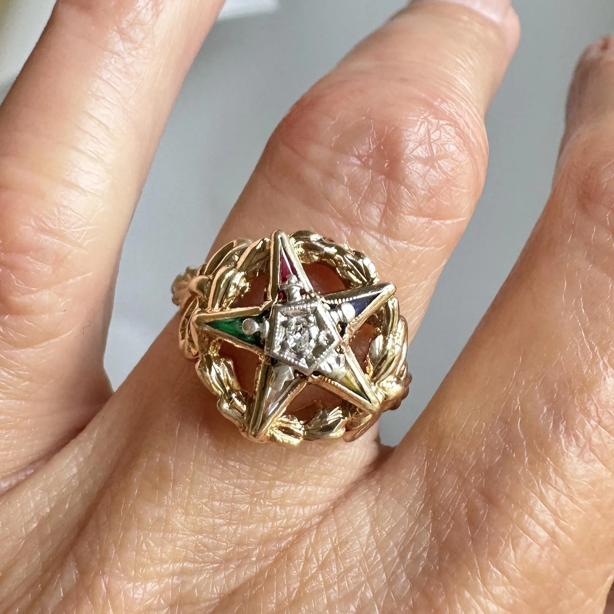 Vintage Diamond Gemstone OES Eastern Star Masonic Ring