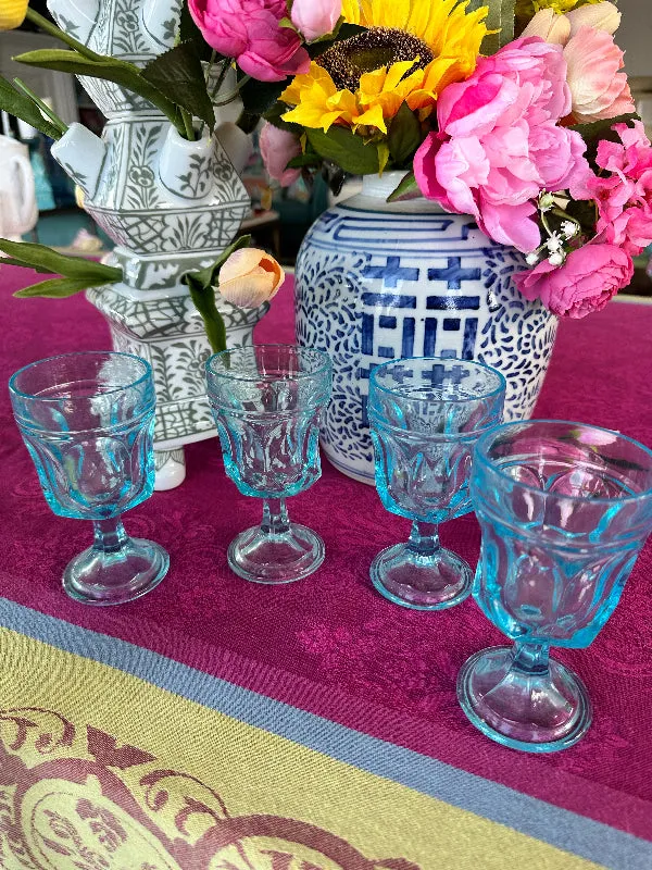 Vintage Fostoria Glasses, Anchor Hocking, Fairfield, Depression Glass, Stemware, Light blue, Ice Blue, Pedestal Base, Set of 4