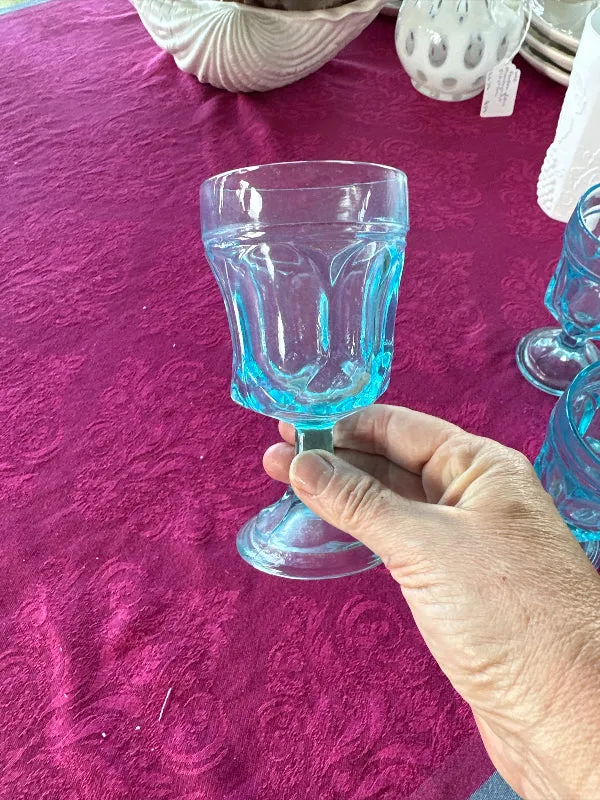 Vintage Fostoria Glasses, Anchor Hocking, Fairfield, Depression Glass, Stemware, Light blue, Ice Blue, Pedestal Base, Set of 4