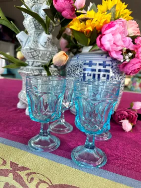 Vintage Fostoria Glasses, Anchor Hocking, Fairfield, Depression Glass, Stemware, Light blue, Ice Blue, Pedestal Base, Set of 4