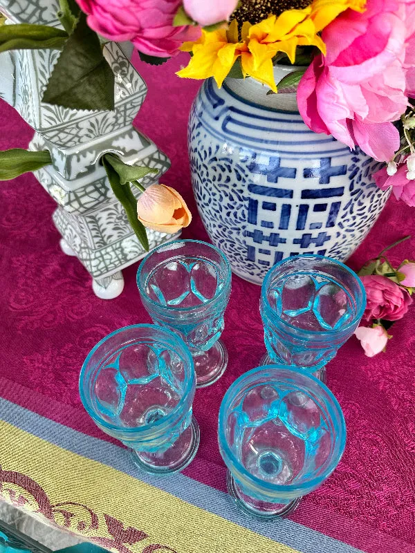 Vintage Fostoria Glasses, Anchor Hocking, Fairfield, Depression Glass, Stemware, Light blue, Ice Blue, Pedestal Base, Set of 4