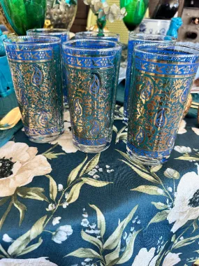 Vintage Glasses, Georges, Briard, Green and Blue Paisley, Highball