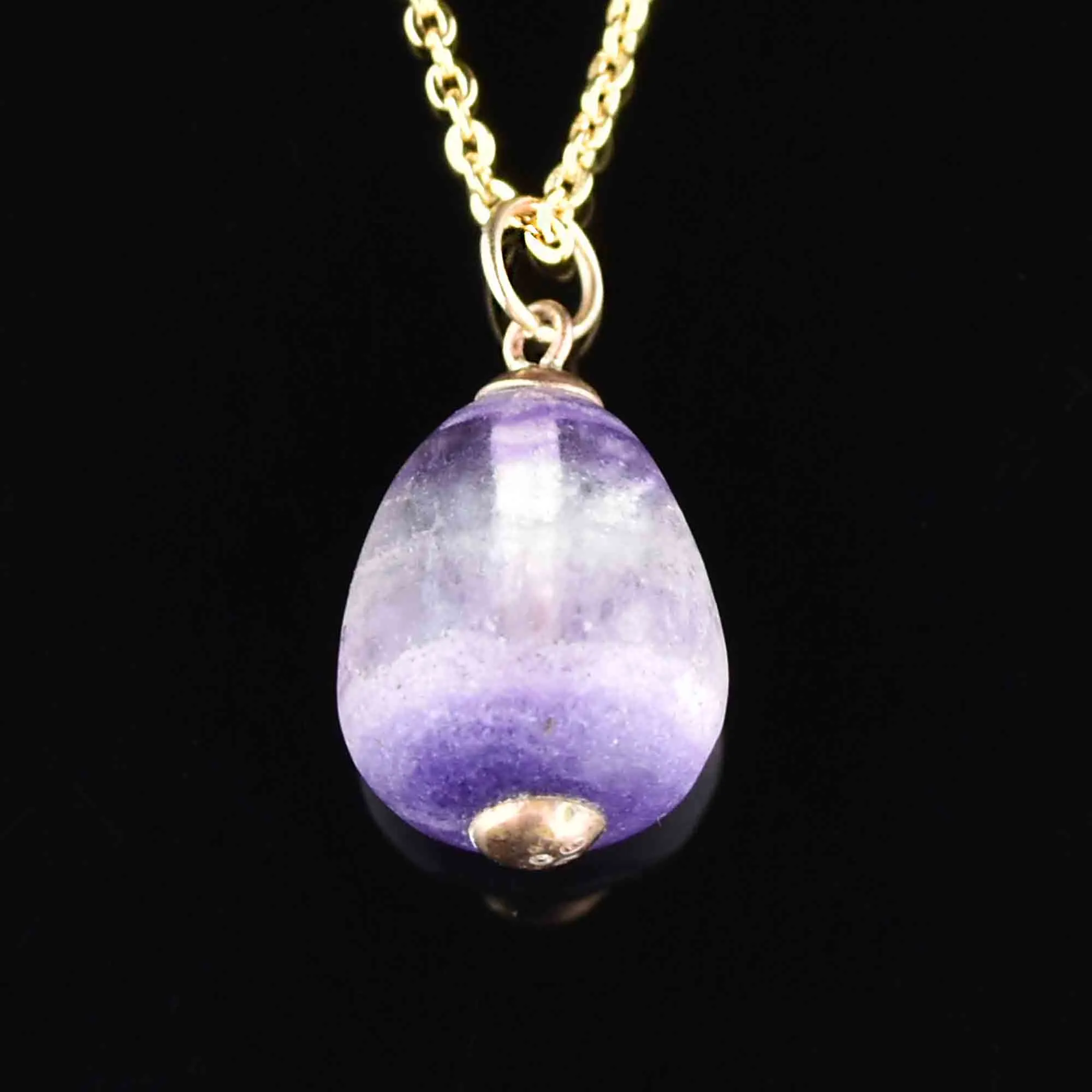 Vintage Gold Blue John Feldspar Egg Pendant Necklace