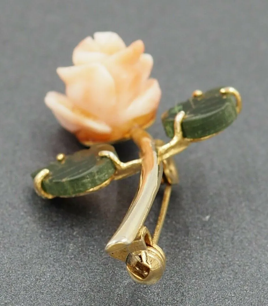 Vintage Gold Plated Nephrite Chalcedony Floral Brooch