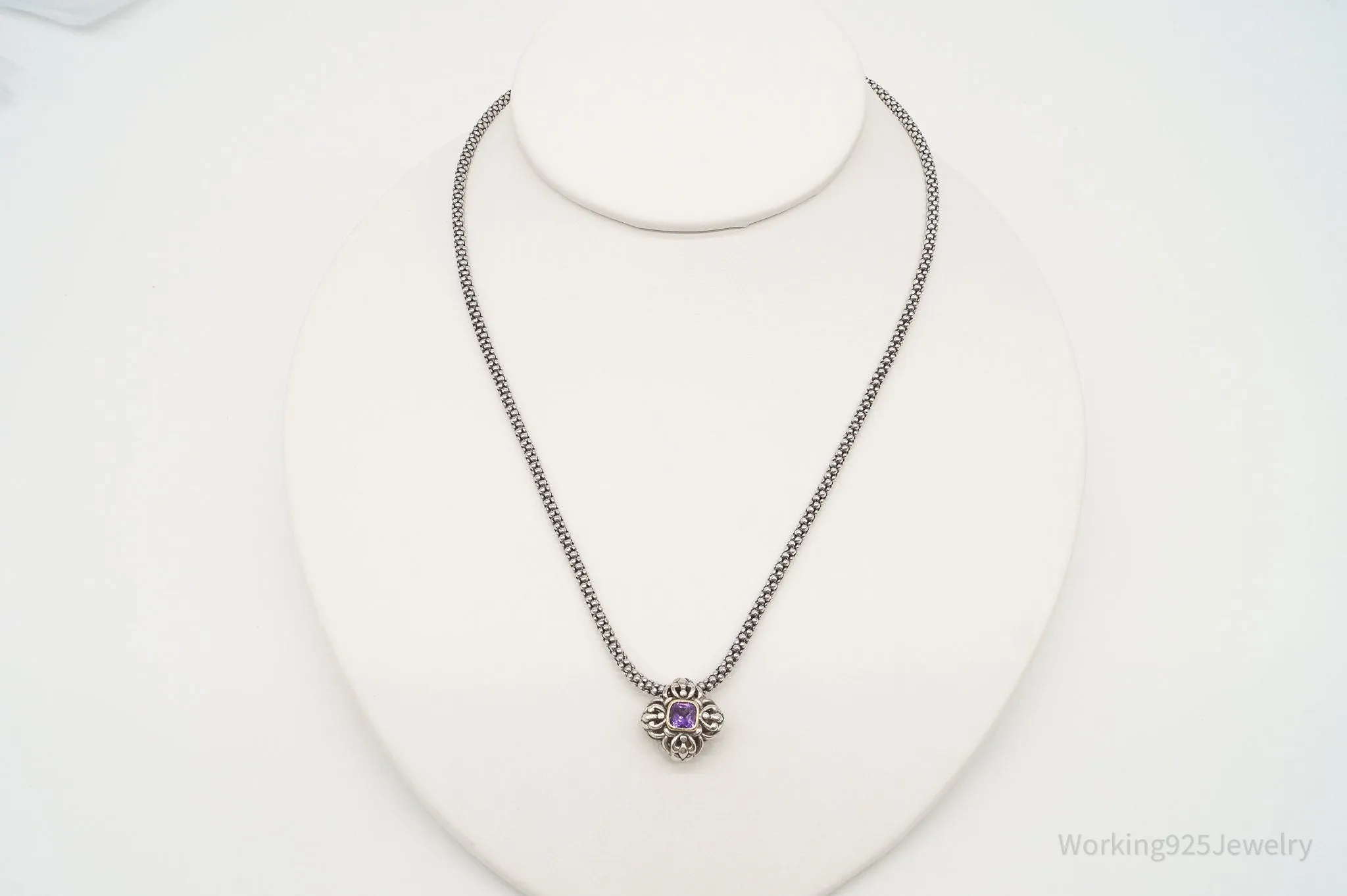 Vintage Gold Vermeil Purple Cubic Zirconia Sterling Silver Necklace