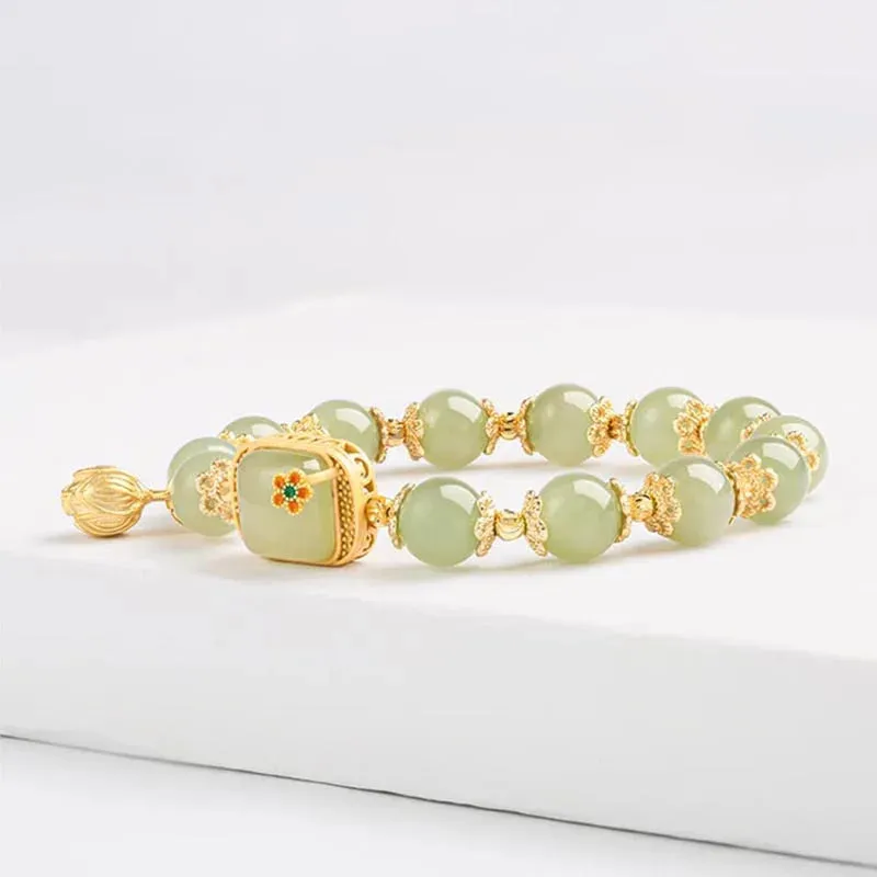 Vintage Imitation Hetian Jade Beaded Bracelet