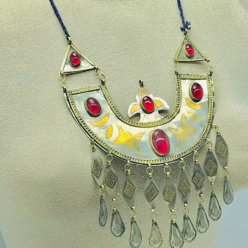 Vintage Long Chain Turkman Pendant Necklace